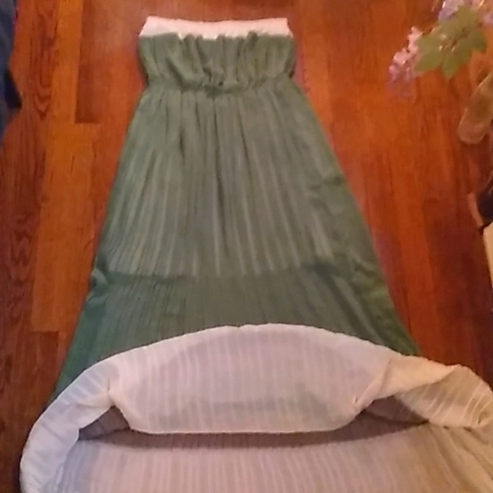 Goddess dress, empire waist strapless, sheer pleated fabric